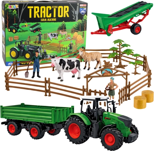 Großer Bauernhof – Traktor mit Anhänger, Tiere und Bauern, 45 Teile