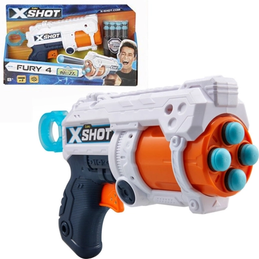 X-Shot Excel Fury 4 Pistole mit drehbarer Trommel und 16 Schaumstoffdarts