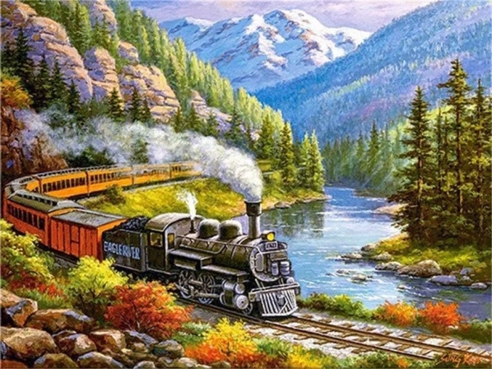 Diamantmalerei – Zug im Hochtal 30 × 40 cm