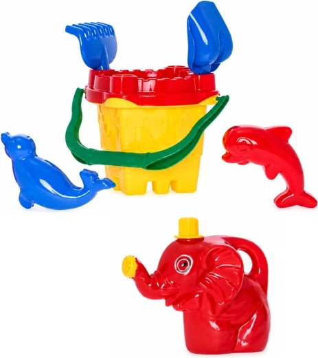 Sandspielzeug-Set Burg – Eimer, Sieb, Gießkanne, Förmchen, Schaufel und Rechen (7 Stk.)
