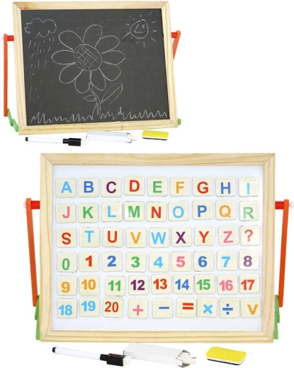 Beidseitige Holztafel 2in1 mit Kreide und magnetischen Kärtchen