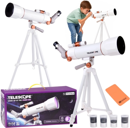Kinderteleskop mit Stativ bis 107 cm, 4 Okulare, 3× Barlowlinse und Sucher