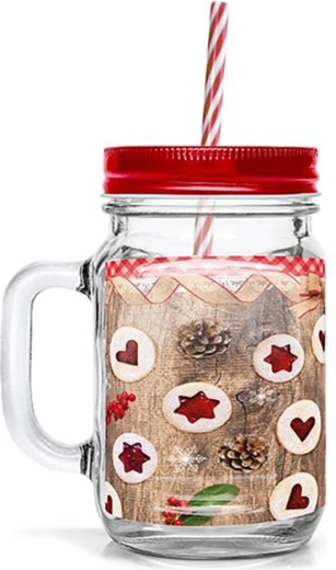 Glas mit Strohhalm TORO 450 ml mit Motiv Linzer Plätzchen