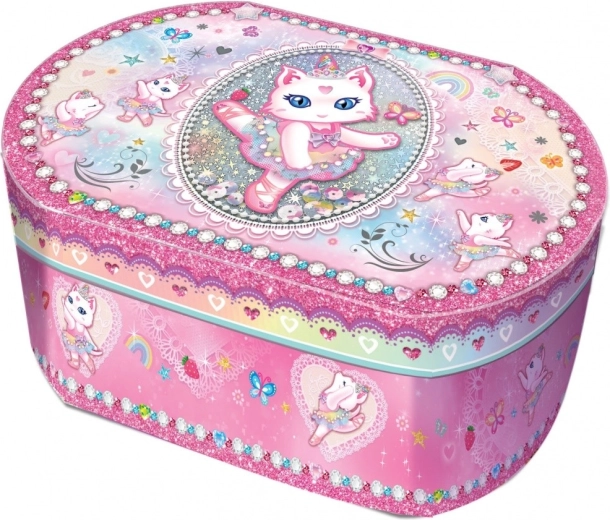 Pecoware ovale Musik-Schmuckschatulle mit Ballerina-Katze
