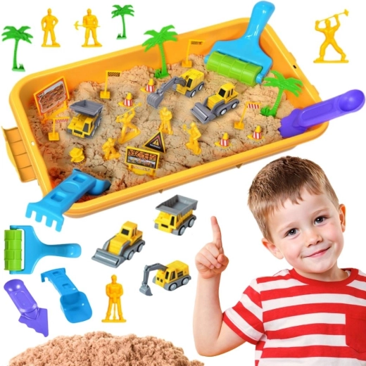 Woopie Kinetischer Sand Baustelle im Koffer mit Fahrzeugen 1 kg