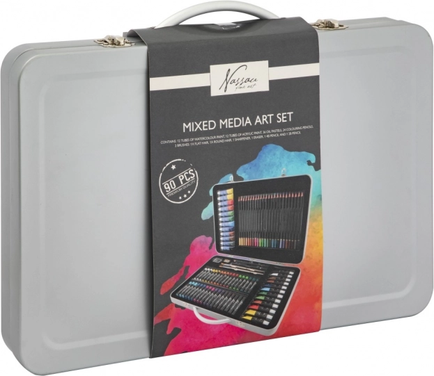 Satz von Kunstbedarf im Blechkoffer