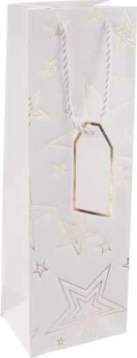 Papier-Geschenktasche für Wein, weiß, mit Sternmotiv, 12 × 9 × 36 cm