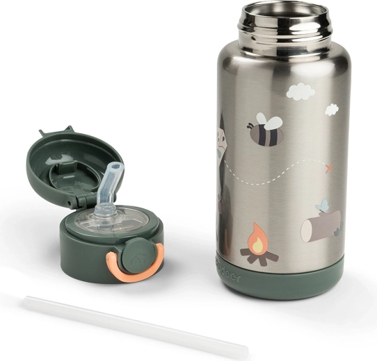 Done by Deer Thermoflasche mit Trinkhalm Tiny trails grün 340 ml