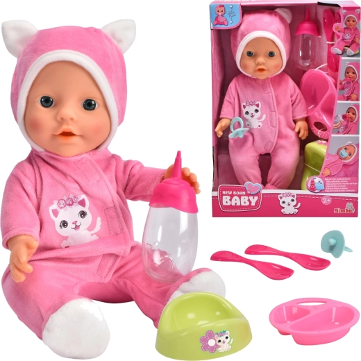 Puppe New Born Baby im Katzen-Pyjama 30 cm
