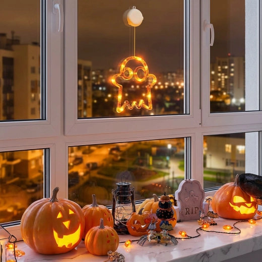 Leuchtende Halloween-Dekoration Geist mit Saugnapf und 12 LEDs