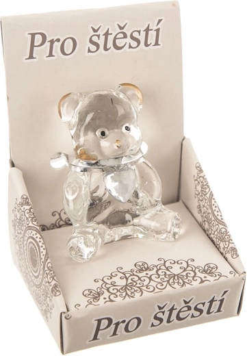 Gläserner Teddybär mit Herz in Geschenkbox