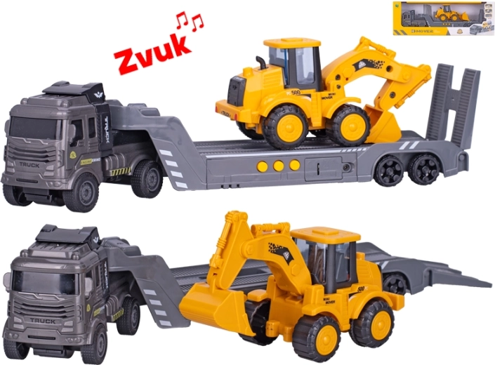 Spielset mit Baufahrzeugen mit LKW und Bagger, Schwungrad und Sounds