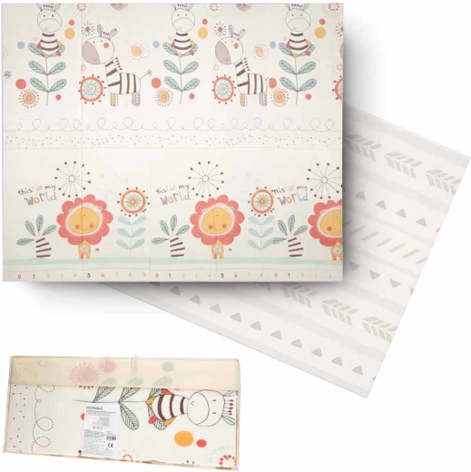 Faltbare, beidseitige Schaumspiel- und Lernmatte 180 × 200 cm mit Tiermotiven