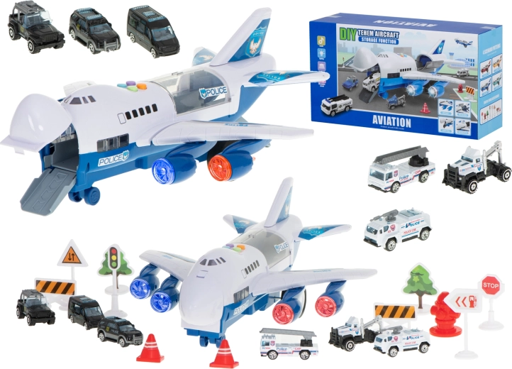Polizei-Transportflugzeug mit 6 Autos