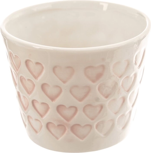 Keramischer Blumentopf in Herzform, weiß und rosa, 10 × 10 × 8 cm