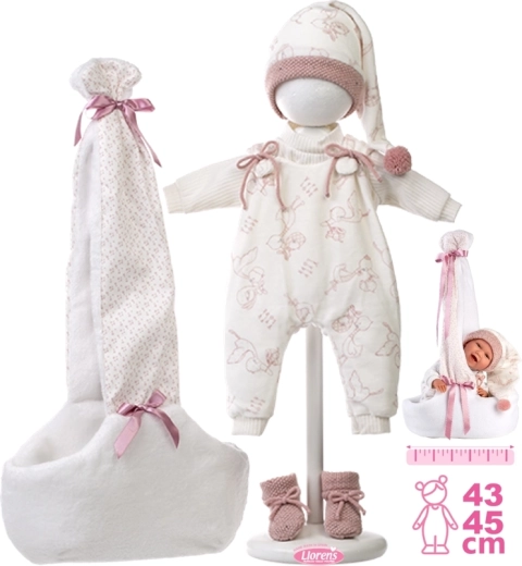 Llorens Outfit für Puppe New Born 40–42 cm mit Stoff-Tragetasche, 5-teiliges Set