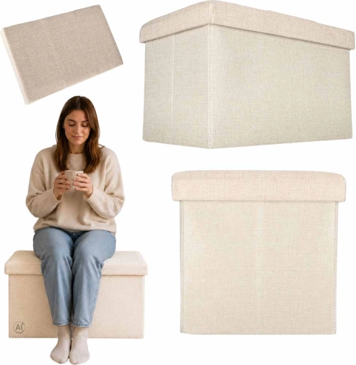 Faltbarer Aufbewahrungspouf mit Sitzfläche, beige 49 × 31 × 29 cm