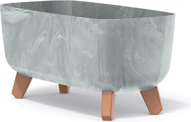 Ovaler Blumentopf mit Betoneffekt auf Füßchen, grau