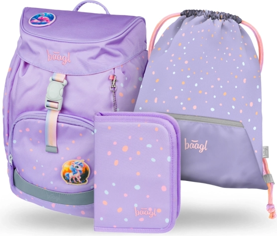 Baagl Schulset Airy Kuscheltiere – Rucksack, Federmäppchen und Beutel