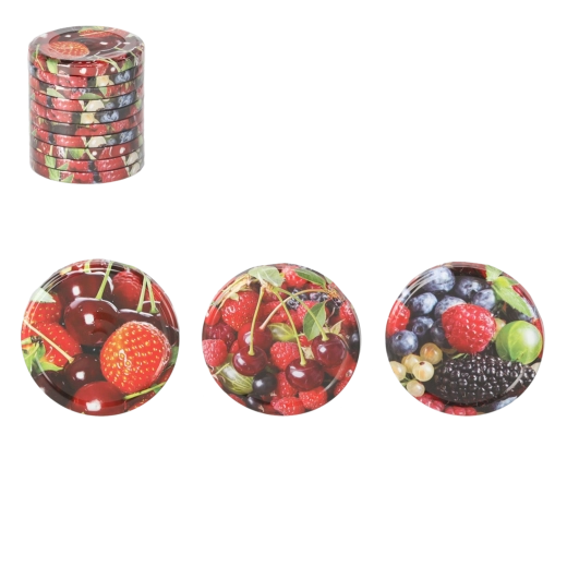 Set aus 10 Deckeln 66 mm mit Fruchtmotiv