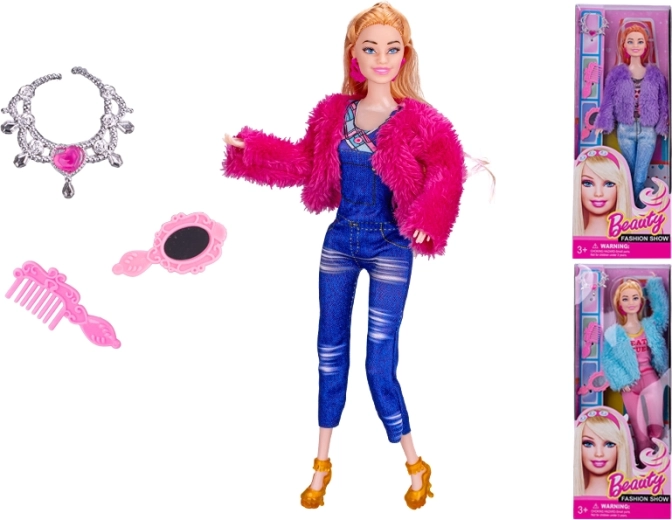 Puppe mit Fell 29 cm mit Zubehör