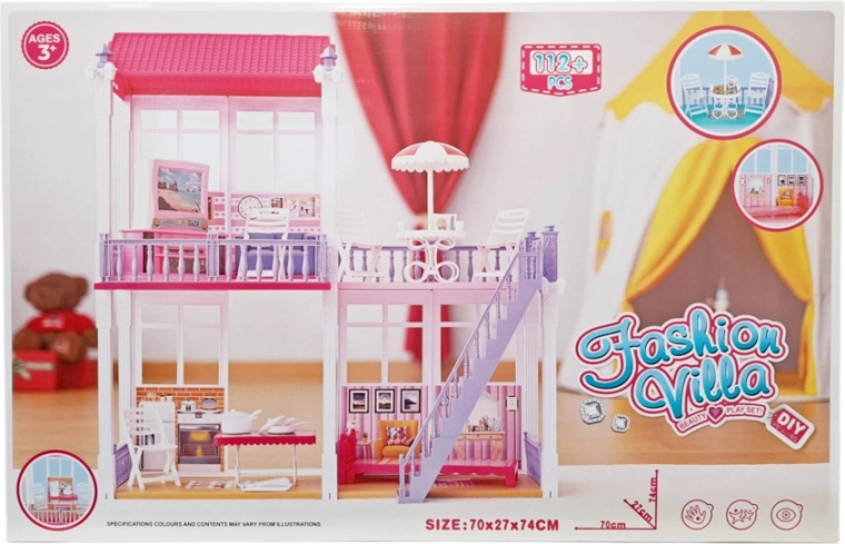 Puppenhaus mit Etagen, Möbeln und Zubehör, 112 Teile