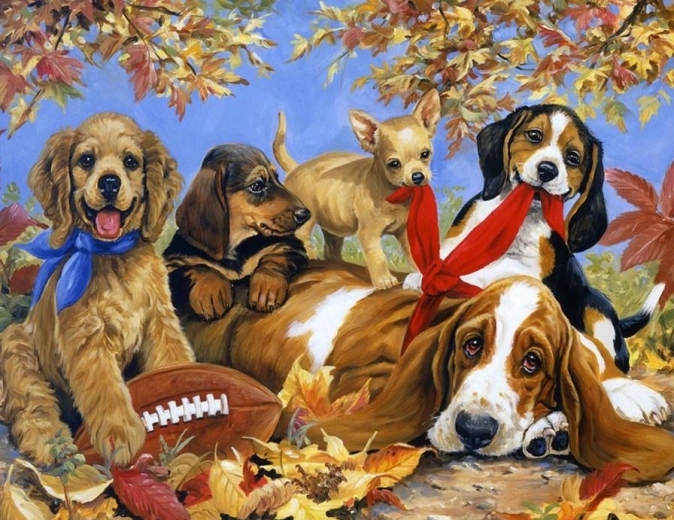 Diamantmalerei Hunde spielen mit Ball 80 × 40 cm