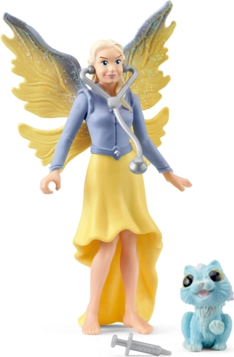 Schleich Bayala magische Tierpflege – Elfe Sera und geflügeltes Kätzchen, POCKET SET