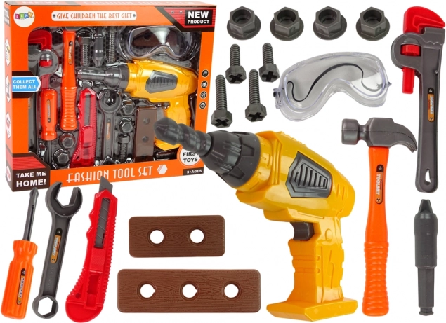 Werkzeugset für kleine Heimwerker mit batteriebetriebenem Bohrer