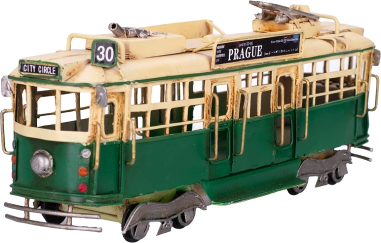 Metallmodell Straßenbahn Prag – grüne Vintage-Dekoration mit Freilauf