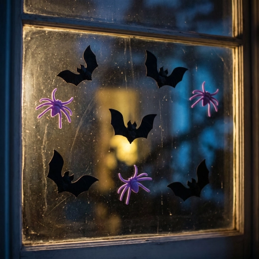 Halloween-3D-Gel-Fensterdeko mit Fledermäusen und Spinnen, 9 Stück