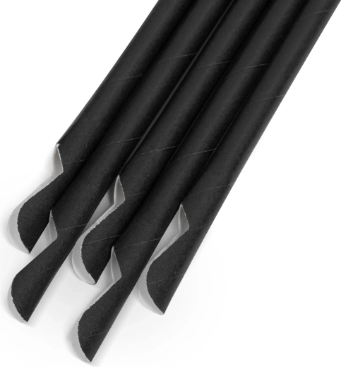 Papierstrohhalme mit Löffel, schwarz, 197 × 8 mm, 150 Stück