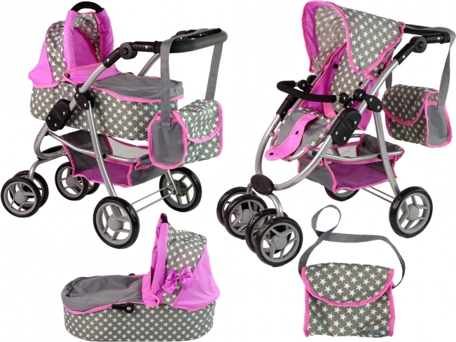 Kinderwagen mit Gondel und Tasche Rosa mit Sternen