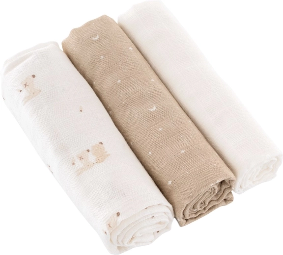 Träumeland Stoffwindeln Hop Hop Bunny Beige 80 × 80 cm (3 Stk.)