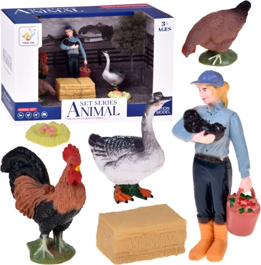 Bauernhof-Figurenset mit Bäuerin und Geflügel