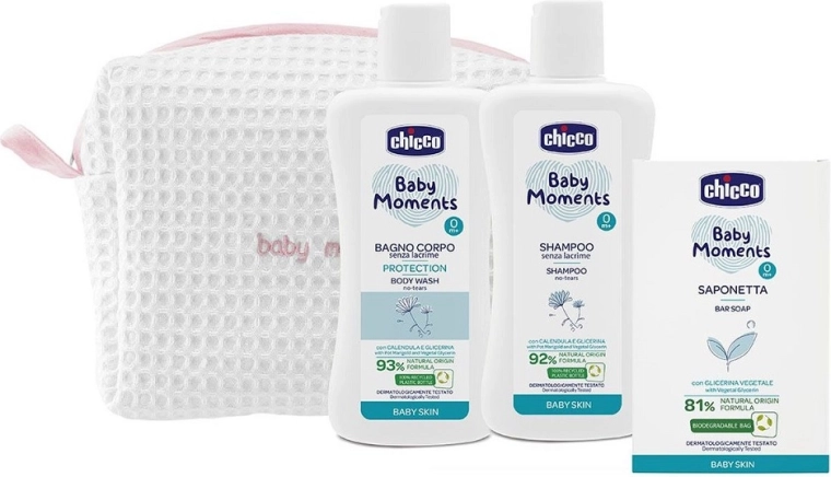 Chicco Kosmetiktäschchen Baby Moments rosa – Geschenkset für Babys
