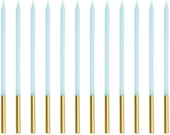 Lange Geburtstagskerze hellblau mit goldfarbenem Abschluss 14 cm - 1 Stück