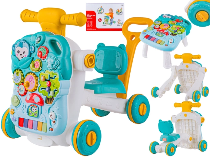 Multifunktionales interaktives Rutschfahrzeug und Lauflernwagen 4-in-1 mit Lernspiel-Tisch, blau