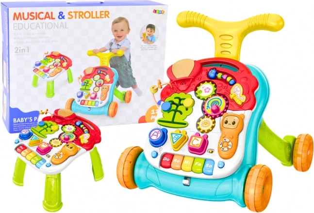 Interaktiver Lern- und Spieltisch und Lauflernwagen 2-in-1 mit Lichtern und Geräuschen