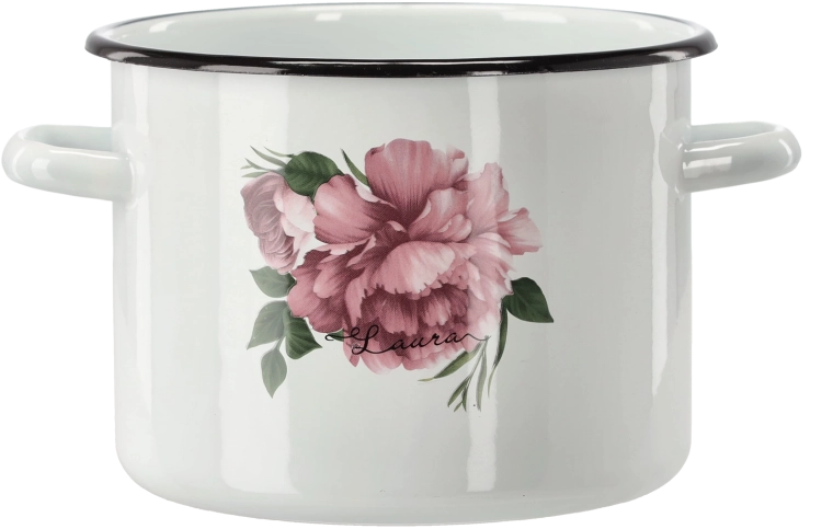 Emaillierter Topf 4,5 l, 20 cm, weiß, Pfingstrose Laura