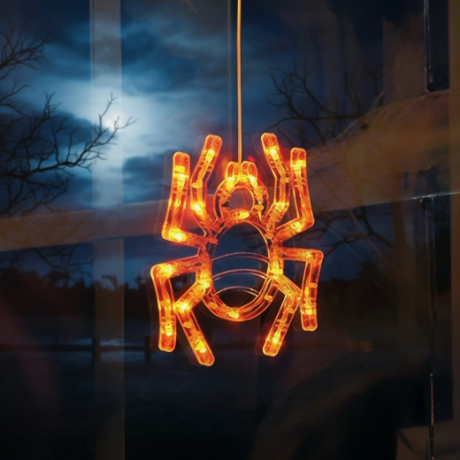Halloween-Leuchtdekoration Spinne mit Saugnapf, 12 LEDs