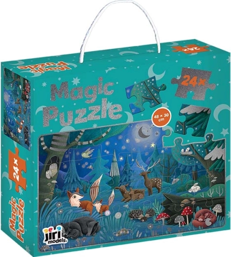 Glitzerpuzzle in einer Schachtel: Tiere bei Nacht