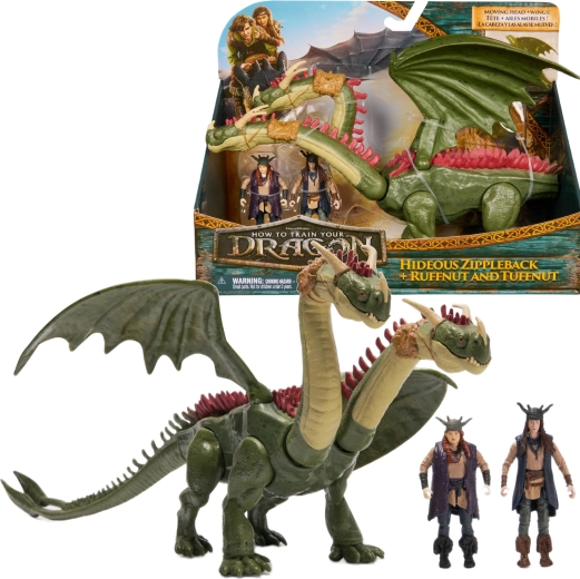 Drachenzähmen leicht gemacht Set mit Figuren des zweiköpfigen Drachen Zubohlav und der Reiter Rafan und Ťafan – 3 Stück