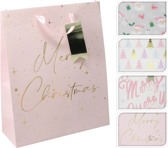 Geschenktasche Weihnachten rosa L 32 × 26 × 10 cm, Mix Dekore