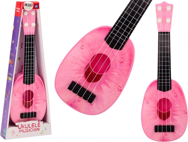 Ukulele für Kinder Mini Gitarre 4 Saiten Motiv Pfirsichrosa