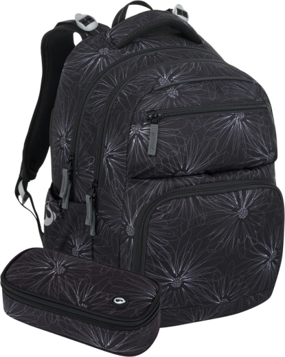 Bagmaster Zipster 25 Schüler-Set – Schwarz mit weißen Blumen