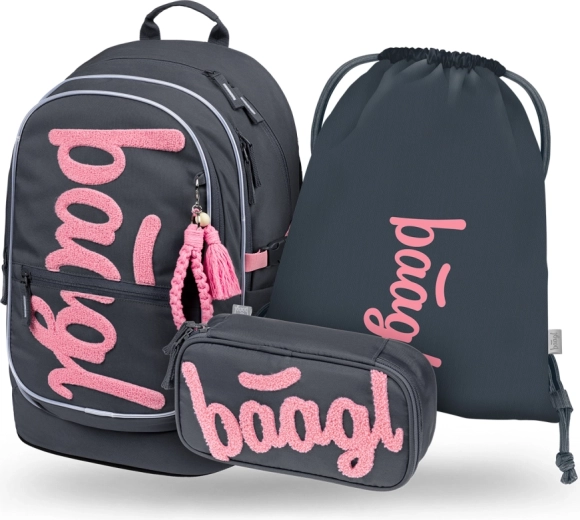 Baagl Schulset Core Logo Rosa – Rucksack, Federmäppchen und Beutel GRS