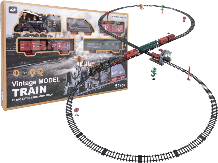 Retro-Eisenbahn mit Rauch, Licht und Sound