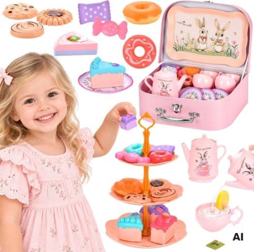 Kinder-Tee- und Kaffeeset WOOPIE mit Hasenmotiv im Koffer, 48-teilig
