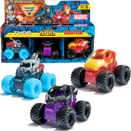 Monster Jam Mini Jams Marvel Thor, Black Panther und Iron Man – 3 Stück